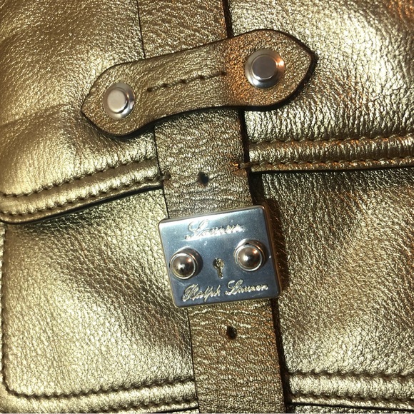 LAUREN RALPH LAUREN Gold Leather Satchel Tote with Shoulder Strap - Picture 2 of 14